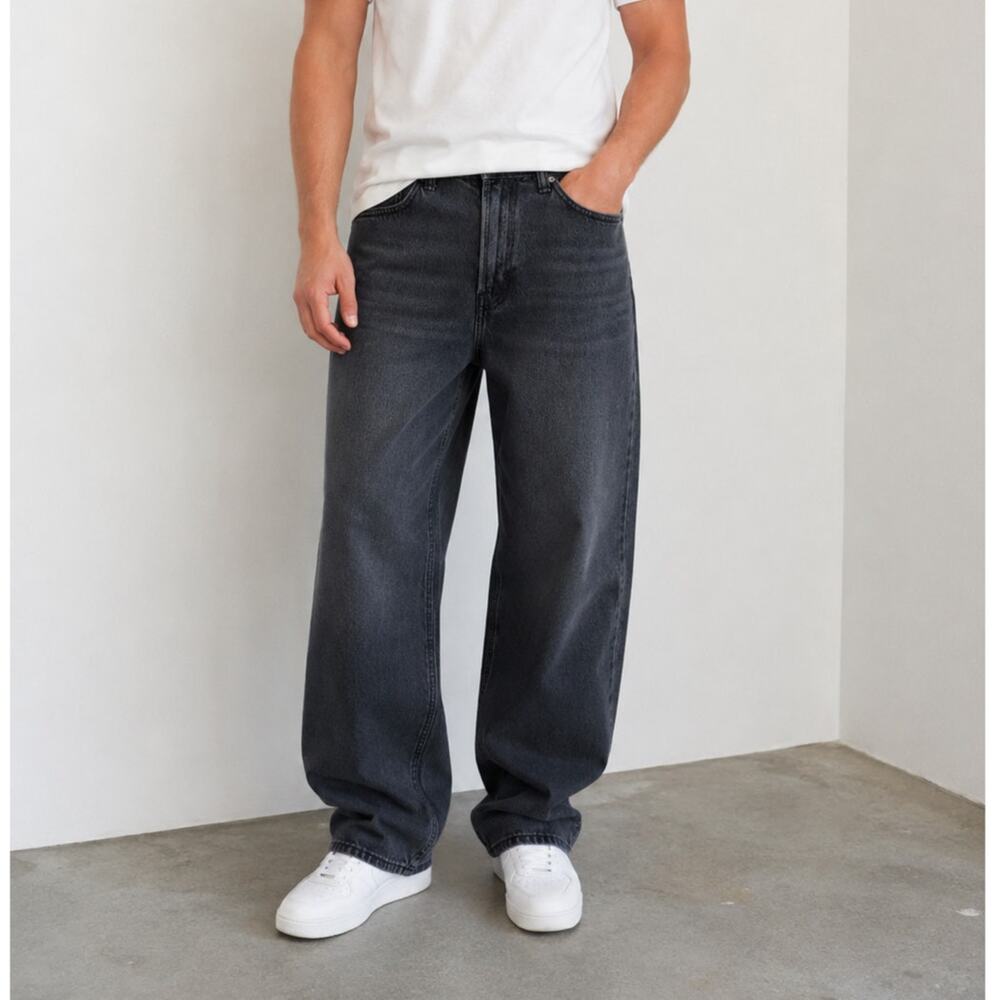 H&M Men's Charcoal Gray Black Loose Ample Baggy Relaxed Fit Jeans Size 29/32